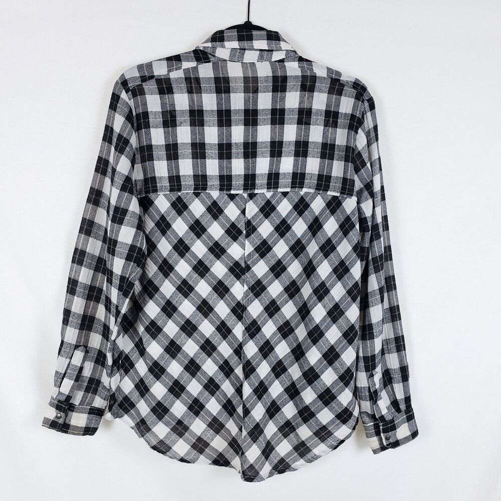 Free People Boho Western Plaid Shirt Womens XS Plaid Grunge Lace-Up Cut-Out - Picture 7 of 12